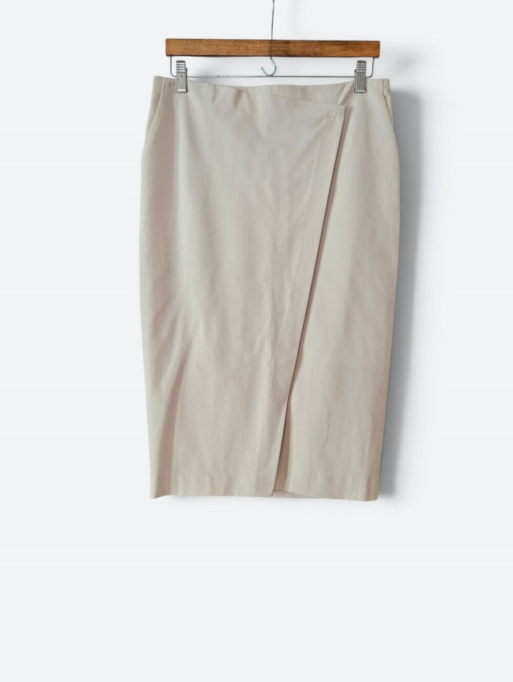 Fabiana Filippi Couture Cream Organic Cotton Column Crossover Wrap Midi Skirt S